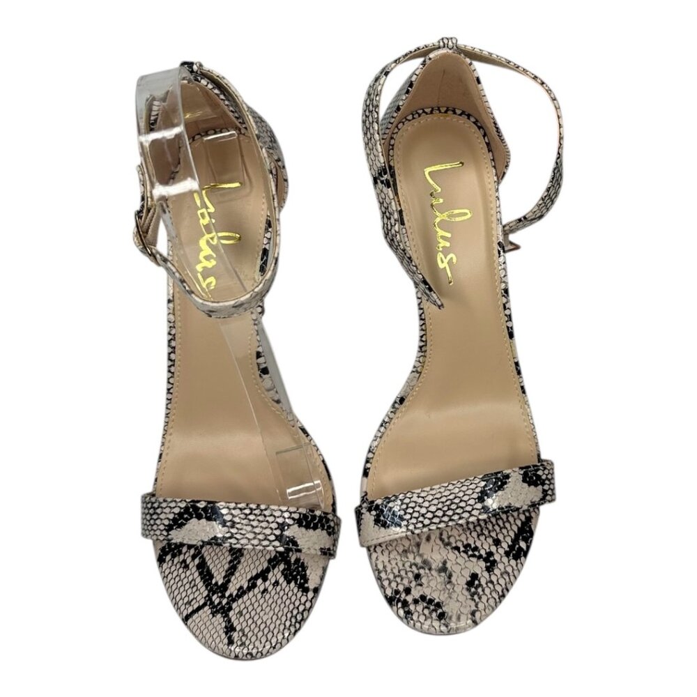 Lulus Elsi Beige Snake Strap Heels NW/OT or box Size 8 1/2 - Picture 2 of 14